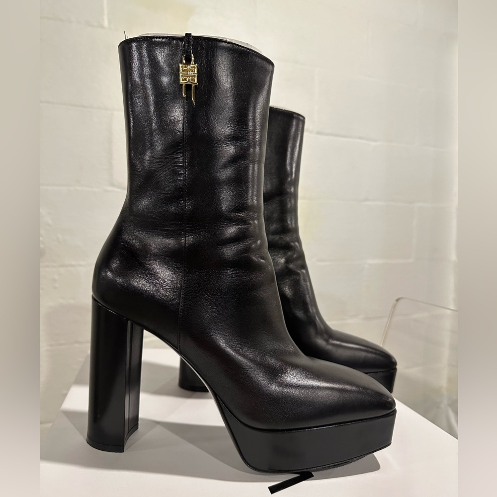 Givenchy GLock Platform Glossed Leather Ankle Boots
